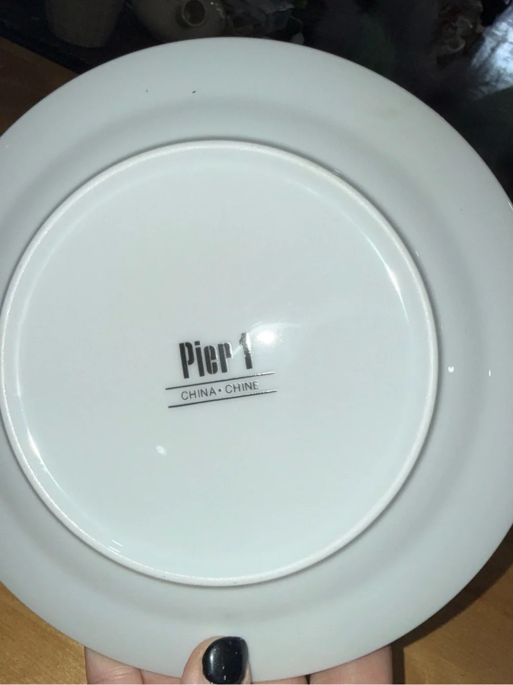 Pier 1 White Dinner Plates with Red and Gold Starburst Motif